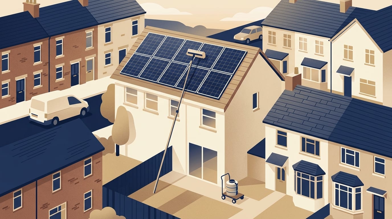 Illustration of a house roof with solar panels